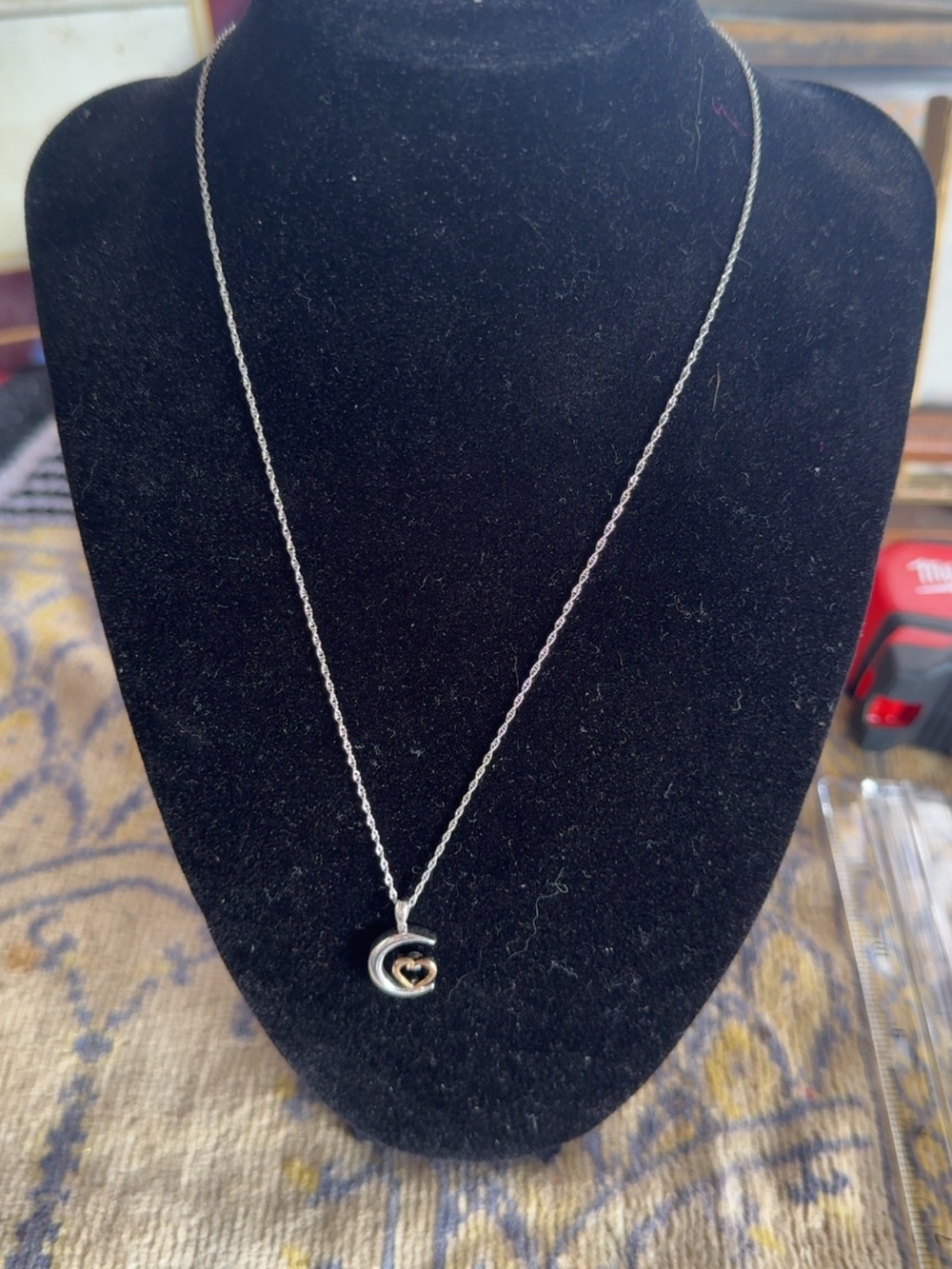 925 Sterling Silver Chain w/ 10k gold/925 Heart Swivel Diamond Pendant
